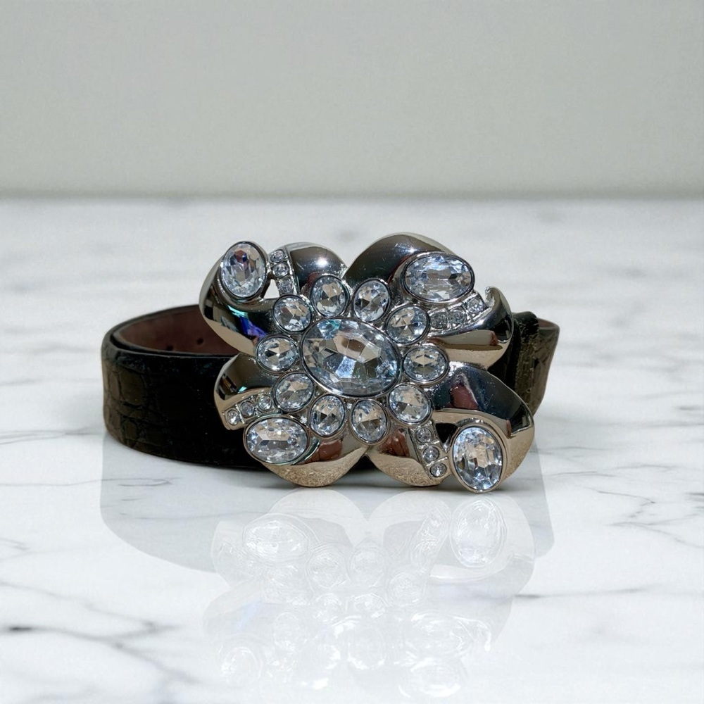 Women’s Vintage Justin Brand Authentic Alligator Belt With Crystal Floral Buckle